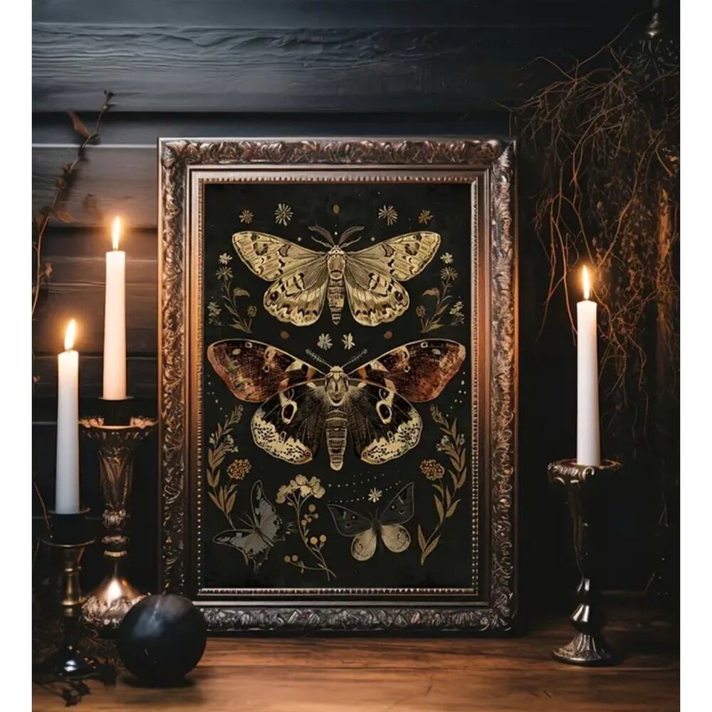 Dark Academia Canvas Art Print 12×16 Moths Insect Goth Victorian Library Classic